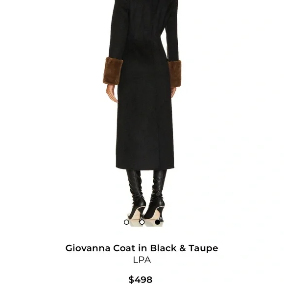 LPA Black Coat with Taupe Brown Faux fur Cuffs - Picture 3 of 4